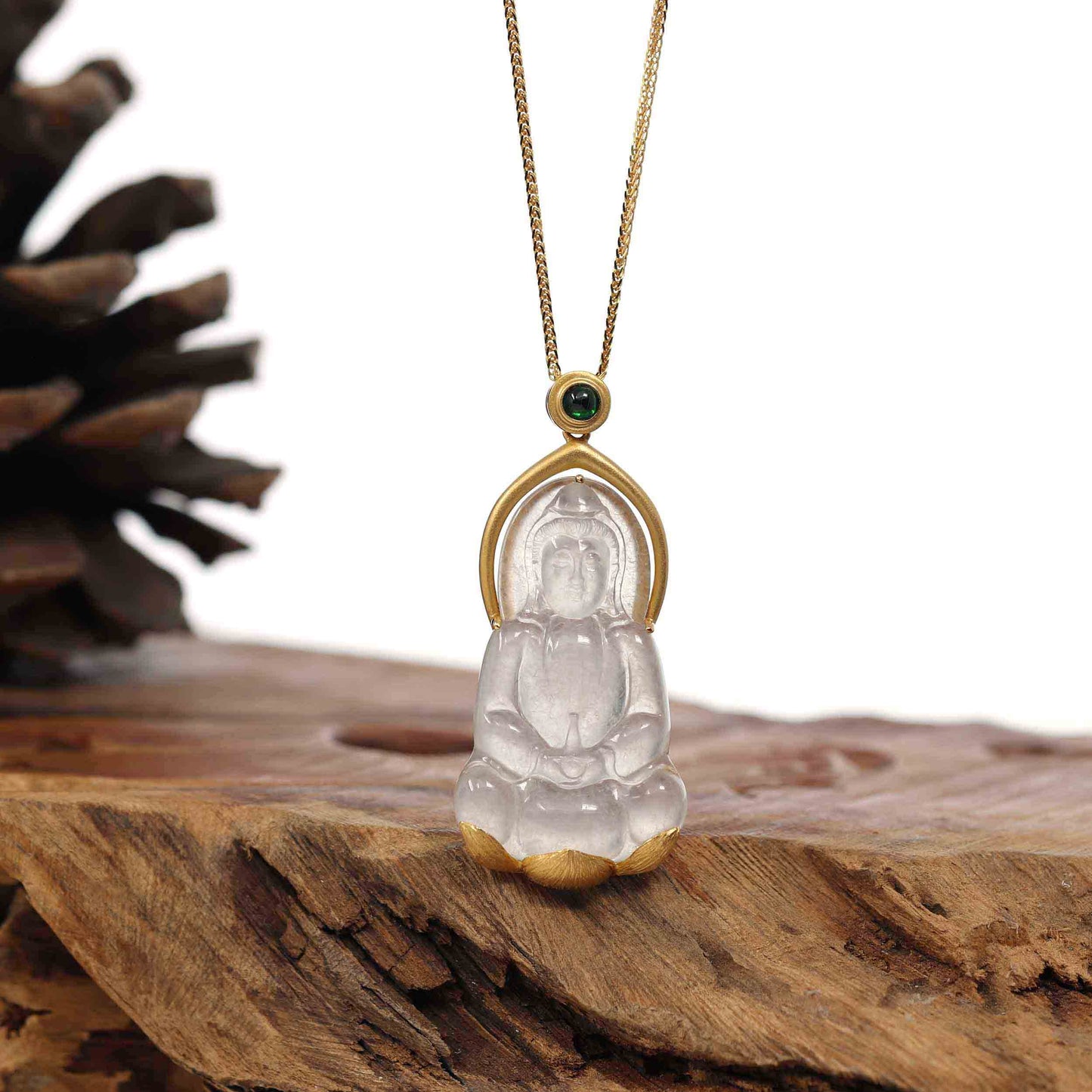RealJade® Co. 14k Gold "Goddess of Compassion" Genuine Burmese Jadeite Jade Guanyin Necklace