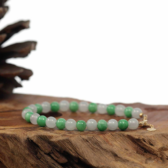 RealJade® Co. jade beads bracelet High Green Jadeite Jade Beads Bracelet With 18K Yellow Gold Clasp ( 6 mm )