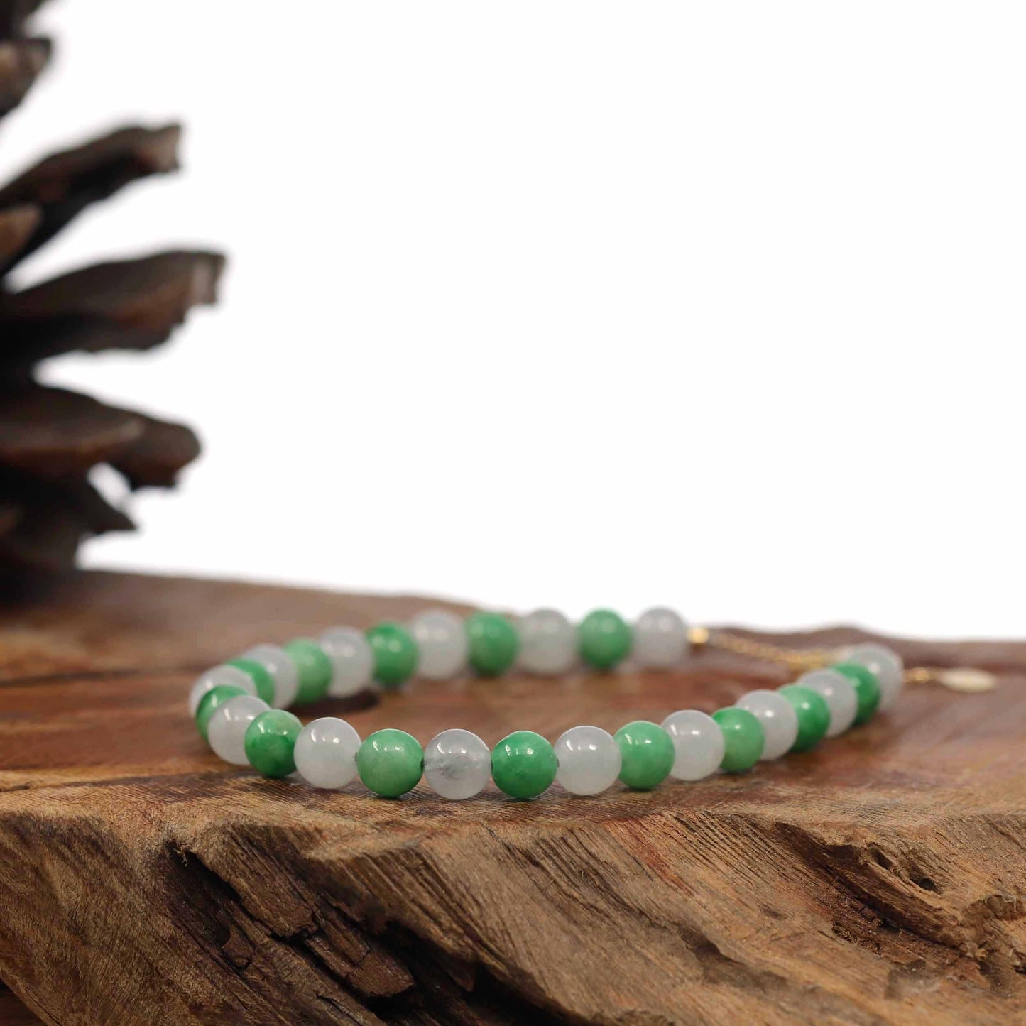 RealJade® Co. jade beads bracelet High Green Jadeite Jade Beads Bracelet With 18K Yellow Gold Clasp ( 6 mm )