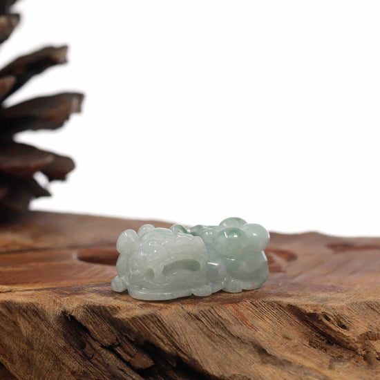 RealJade® Co. genuine jadeite carving Genuine Burmese Lavender Blue Green Jadeite Jade PiXiu Pendant Necklace