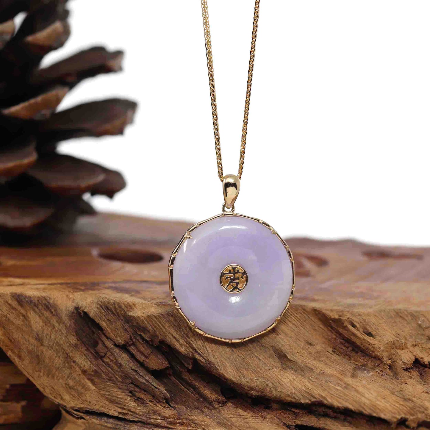 RealJade® Co. "Good Luck Button" Necklace Lavender Jadeite Jade Lucky KouKou Pendant Necklace