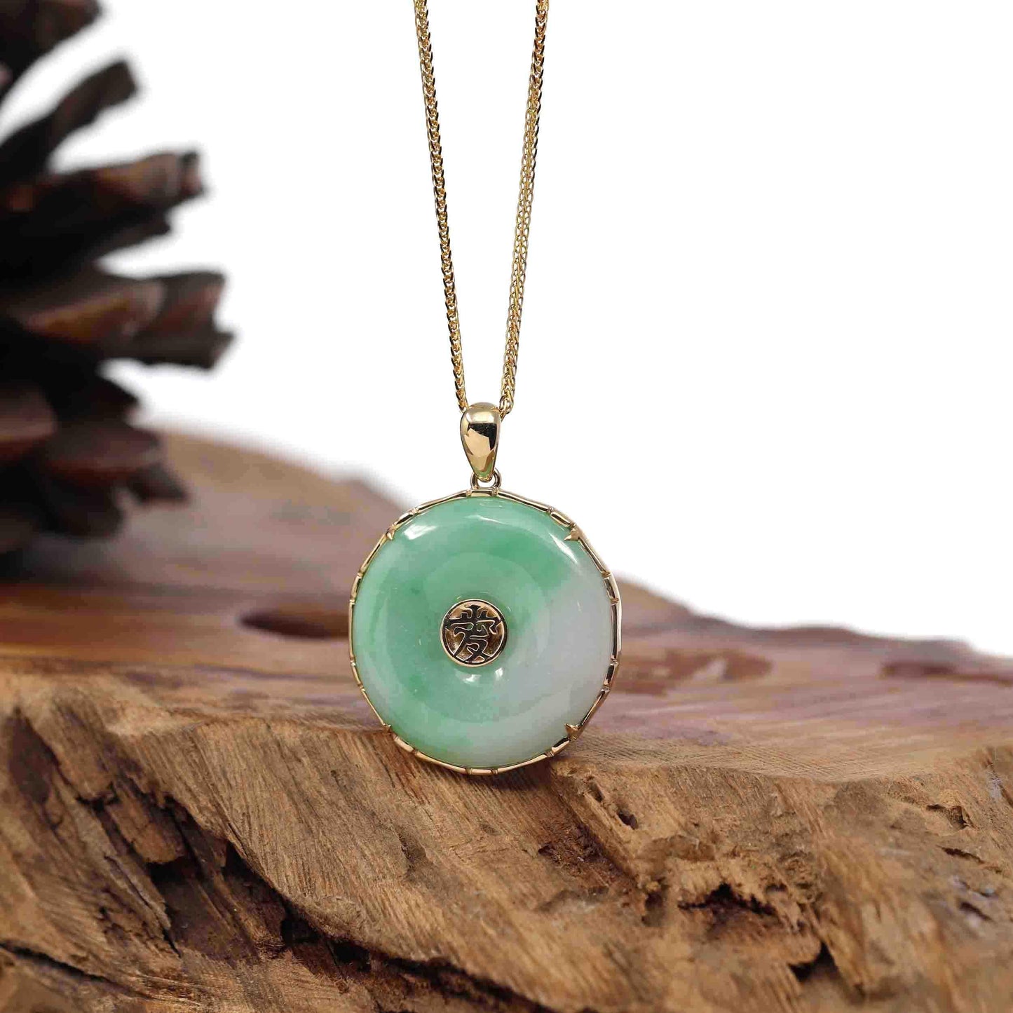RealJade® Co. "Good Luck Button" Necklace Lavender Green Jadeite Jade Lucky KouKou Pendant Necklace
