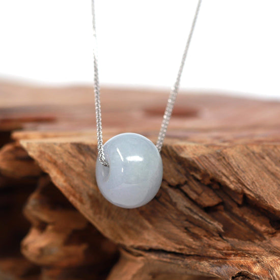 Load image into Gallery viewer, RealJade® &amp;quot;Good Luck Button&amp;quot; Necklace Light Lavender Jade Lucky KouKou Pendant Necklace
