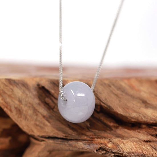 RealJade® "Good Luck Button" Necklace Light Lavender Jade Lucky KouKou Pendant Necklace