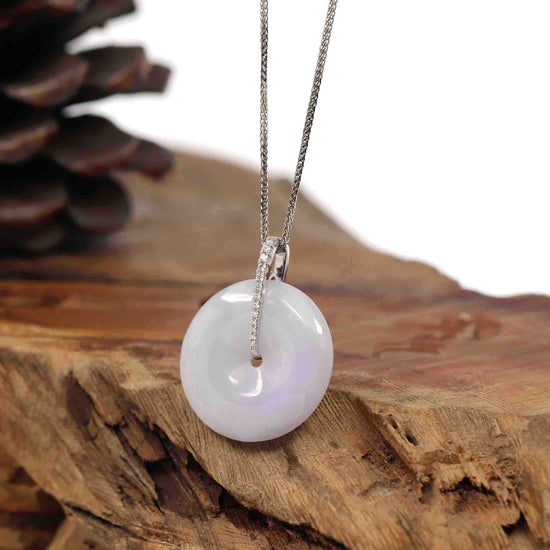 RealJade® Co. Gold Jadeite Jade Pendant Necklace Pendant Only 14K White Gold "Good Luck Button" Necklace Ice Lavender Jadeite Jade Pendant Necklace