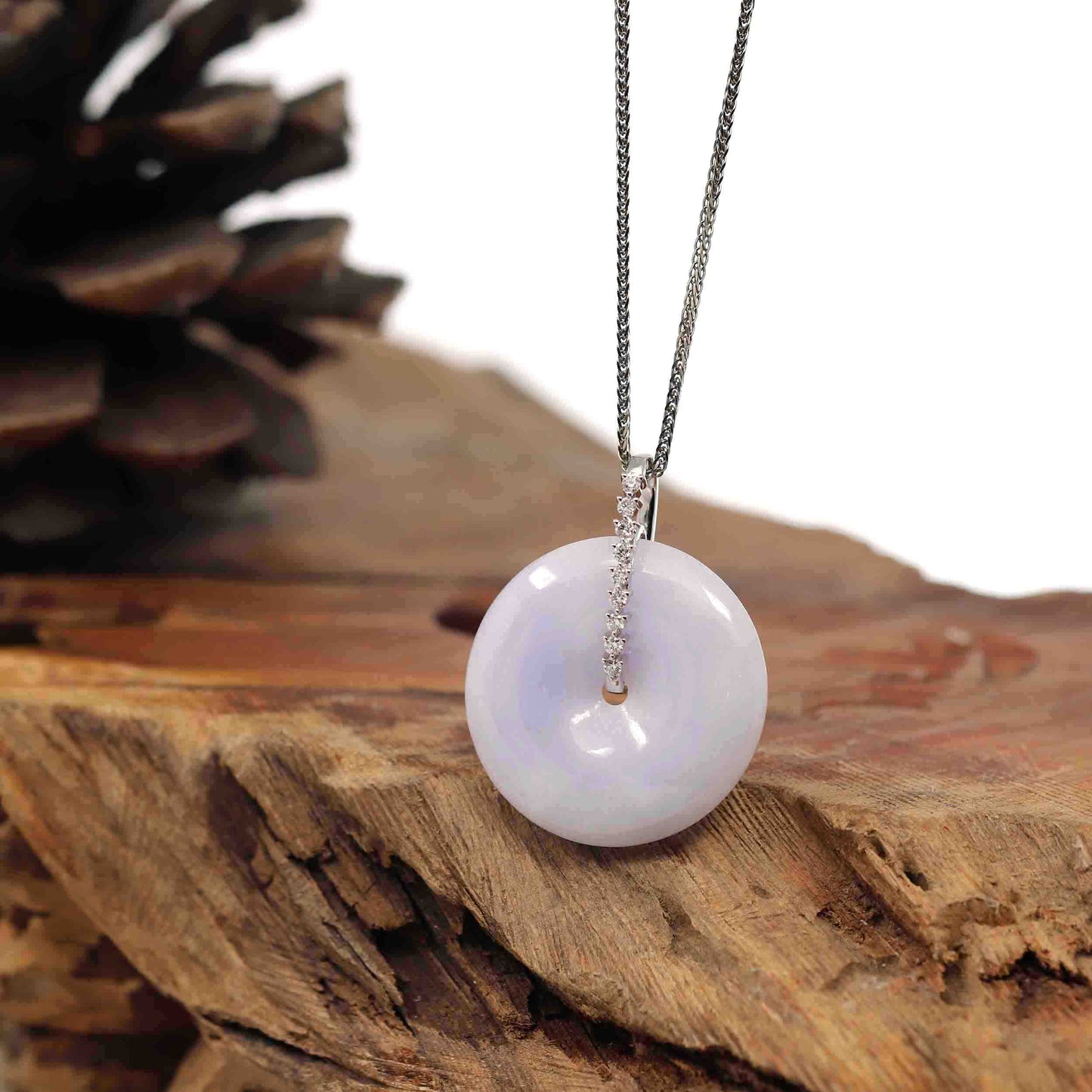 RealJade® Co. Gold Jadeite Jade Pendant Necklace Pendant Only 14K White Gold "Good Luck Button" Necklace Lavender Jadeite Jade Pendant Necklace