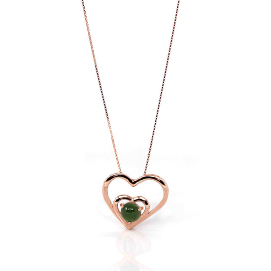 Load image into Gallery viewer, Sterling Silver Nephrite Green Jade Classic Love Heart Pendant Necklace
