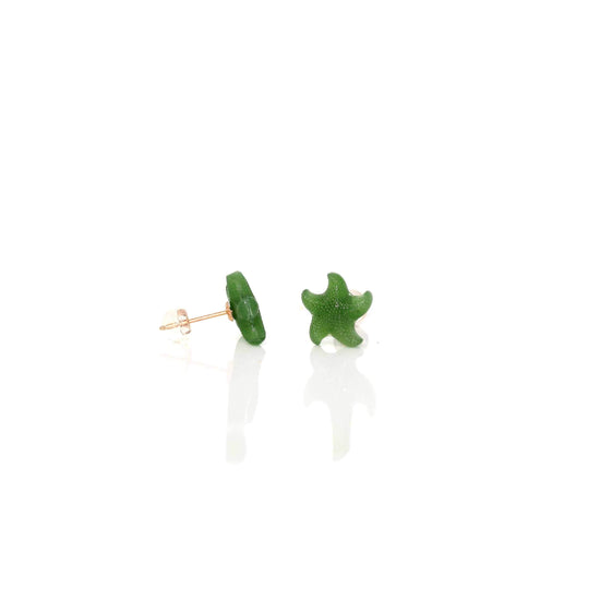 Load image into Gallery viewer, RealJade®18k Solid Gold Real Green Jade Starfish Earrings
