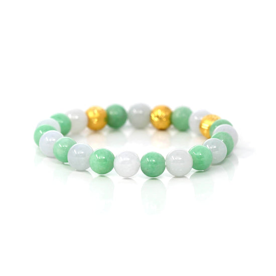 Load image into Gallery viewer, 24K Pure Yellow Gold Star Beads With Genuine Green Jade Round Beads Bracelet ( 9 mm )
