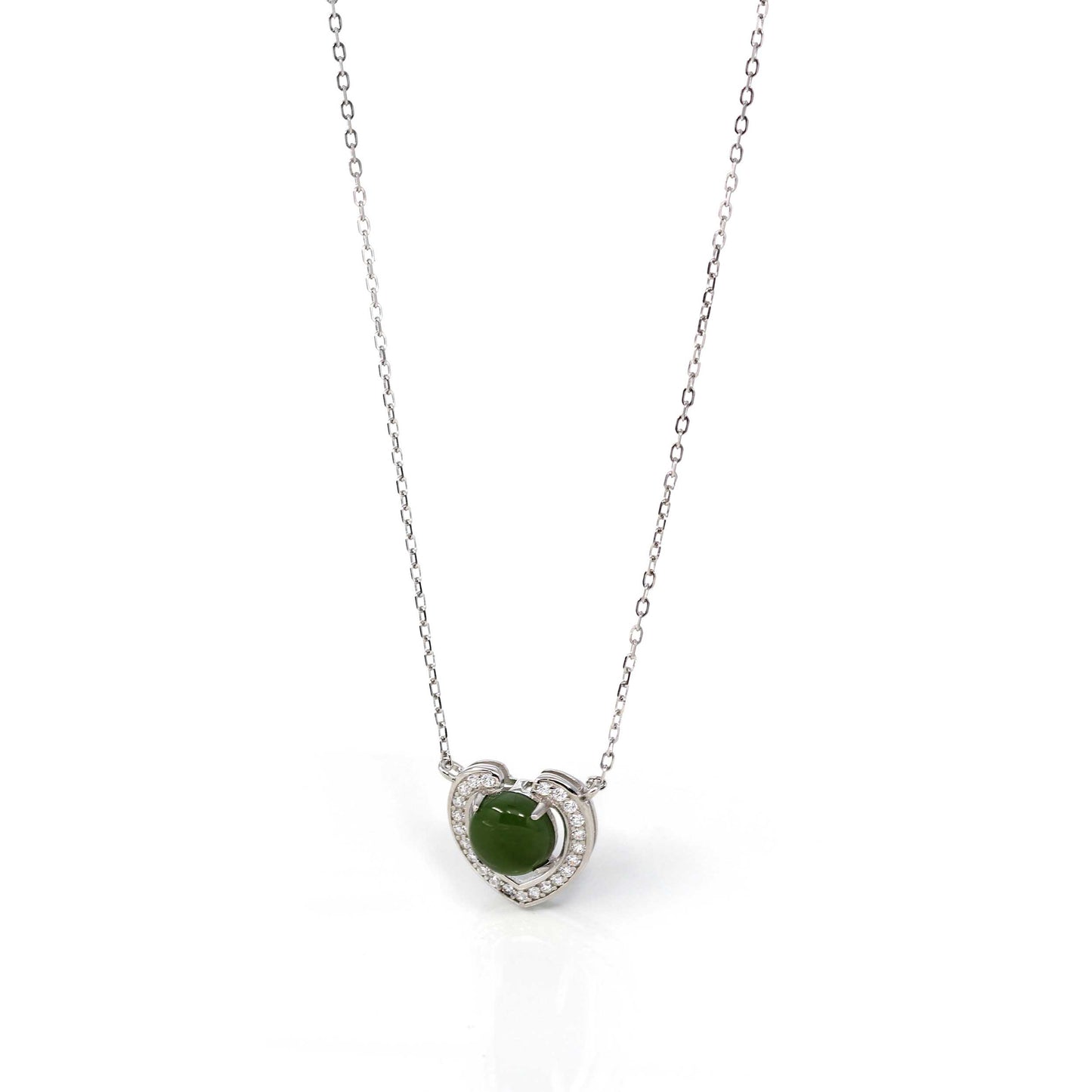 RealJade® Co. Sterling Silver Real Green Nephrite Jade Love Pendant Necklace With CZ