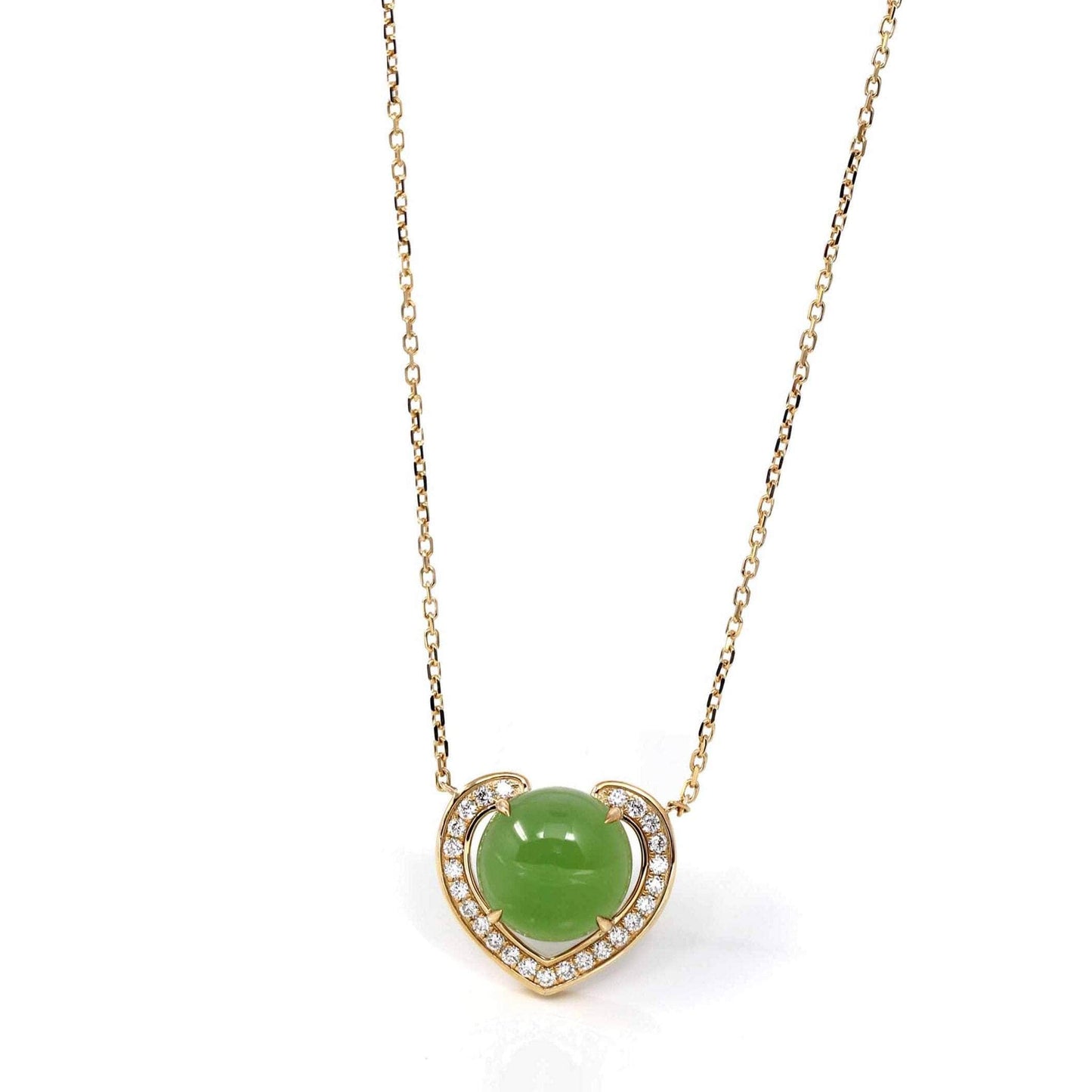 Load image into Gallery viewer, 14K Gold Genuine Green Apple Green Jade Love Pendant Necklace With VS1 Diamond
