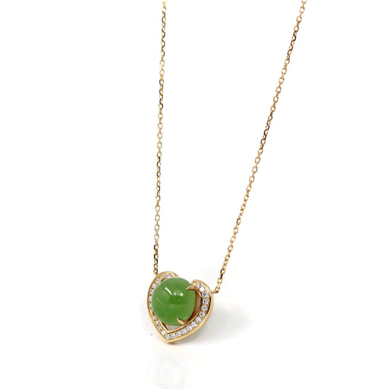 Load image into Gallery viewer, 14K Gold Genuine Green Apple Green Jade Love Pendant Necklace With VS1 Diamond
