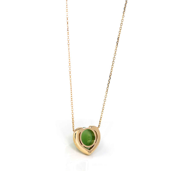 14K Gold Genuine Green Apple Green Jade Love Pendant Necklace With VS1 Diamond