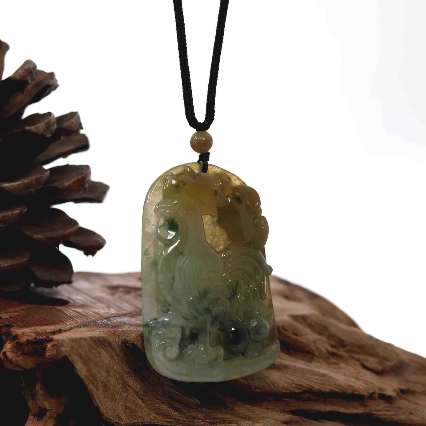 RealJade® Co. Natural Honey Yellow Jadeite Jade "Rooster" Pendant Necklace For Men, Collectibles.