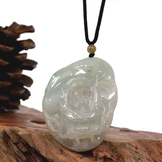 Load image into Gallery viewer, RealJade® Co. &amp;quot;Roaring Dragon&amp;quot; Natural Jadeite Jade Lavender Green Pendant Necklace For Men, Collectibles.
