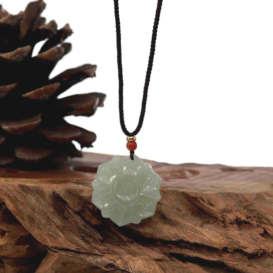 RealJade® Co. Genuine White Nephrite Jade Lotus Pendant Necklace