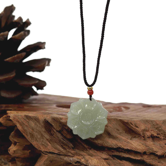 RealJade® Co. Genuine White Nephrite Jade Lotus Pendant Necklace
