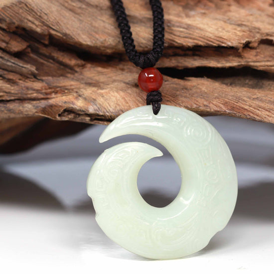 RealJade® "Dragon Good Luck Pattern" Genuine HeTian White Nephrite Jade Symbol Pendant Necklace