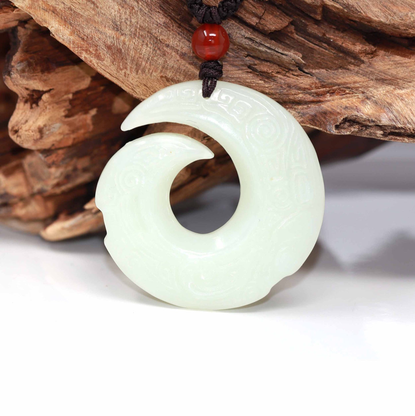 RealJade® "Dragon Good Luck Pattern" Genuine HeTian White Nephrite Jade Symbol Pendant Necklace