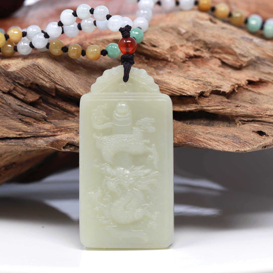 Load image into Gallery viewer, RealJade® &amp;quot;Dragon Rising&amp;quot; Genuine HeTian White Nephrite Jade Dragon Pendant Necklace
