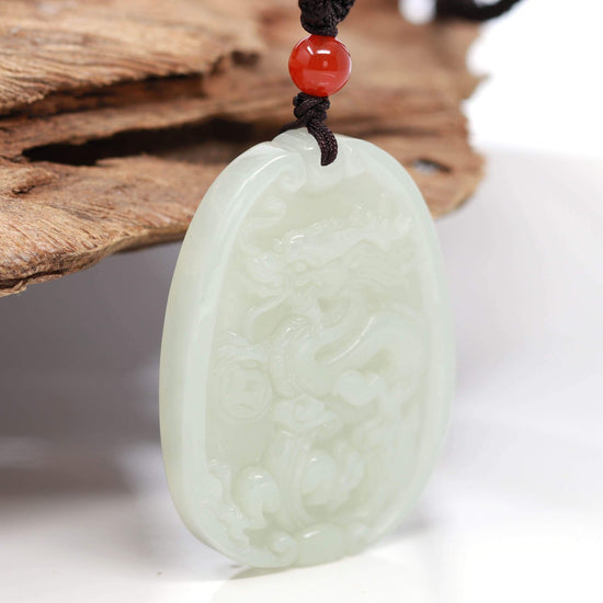 Genuine White Nephrite White Jade Dragon Pendant Necklace, Real Jade Jewelry For Men, RealJade