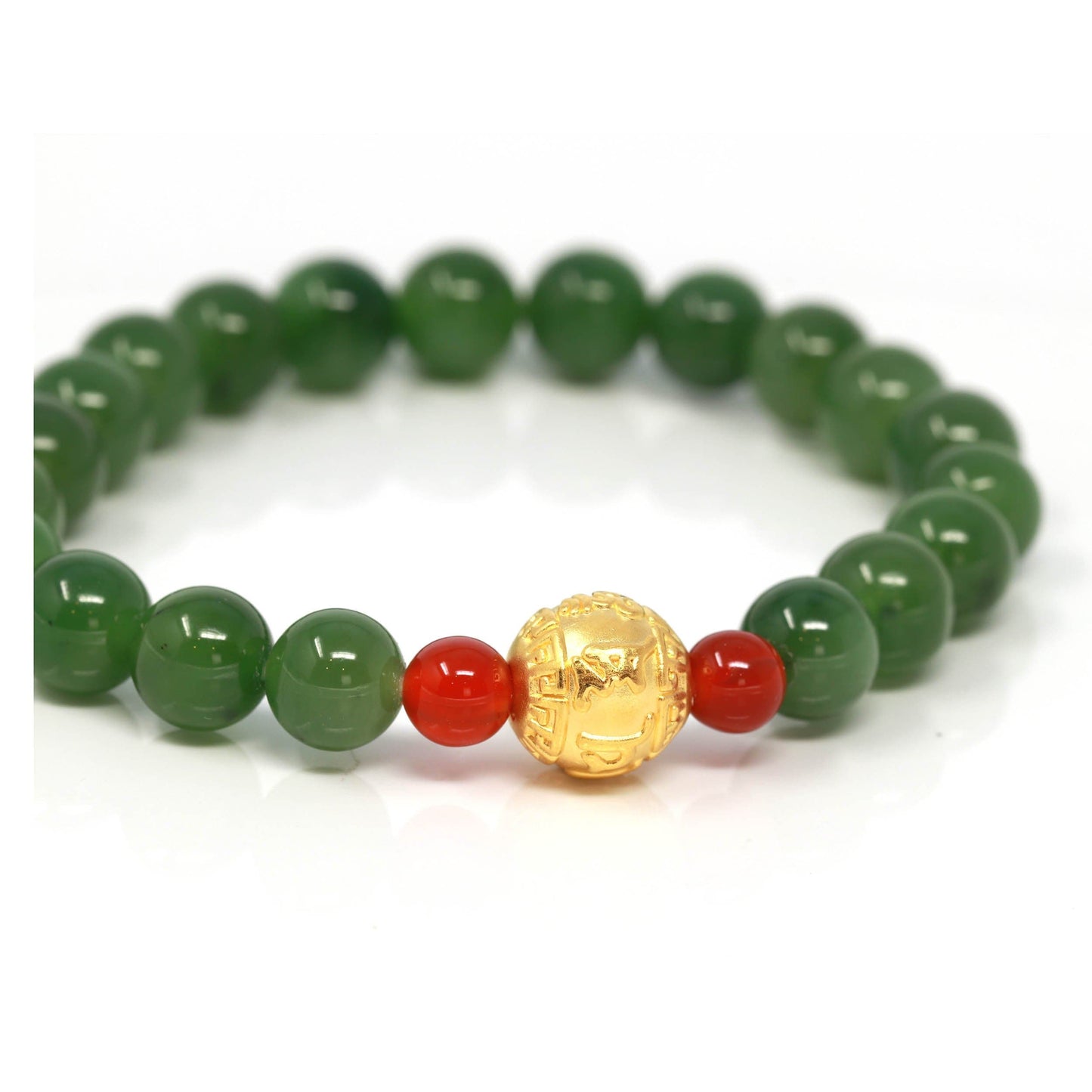 Genuine Jade Bracelet With Yellow Gold Buddha Symbol Charm, RealJade®, Happy Valley, Oregon