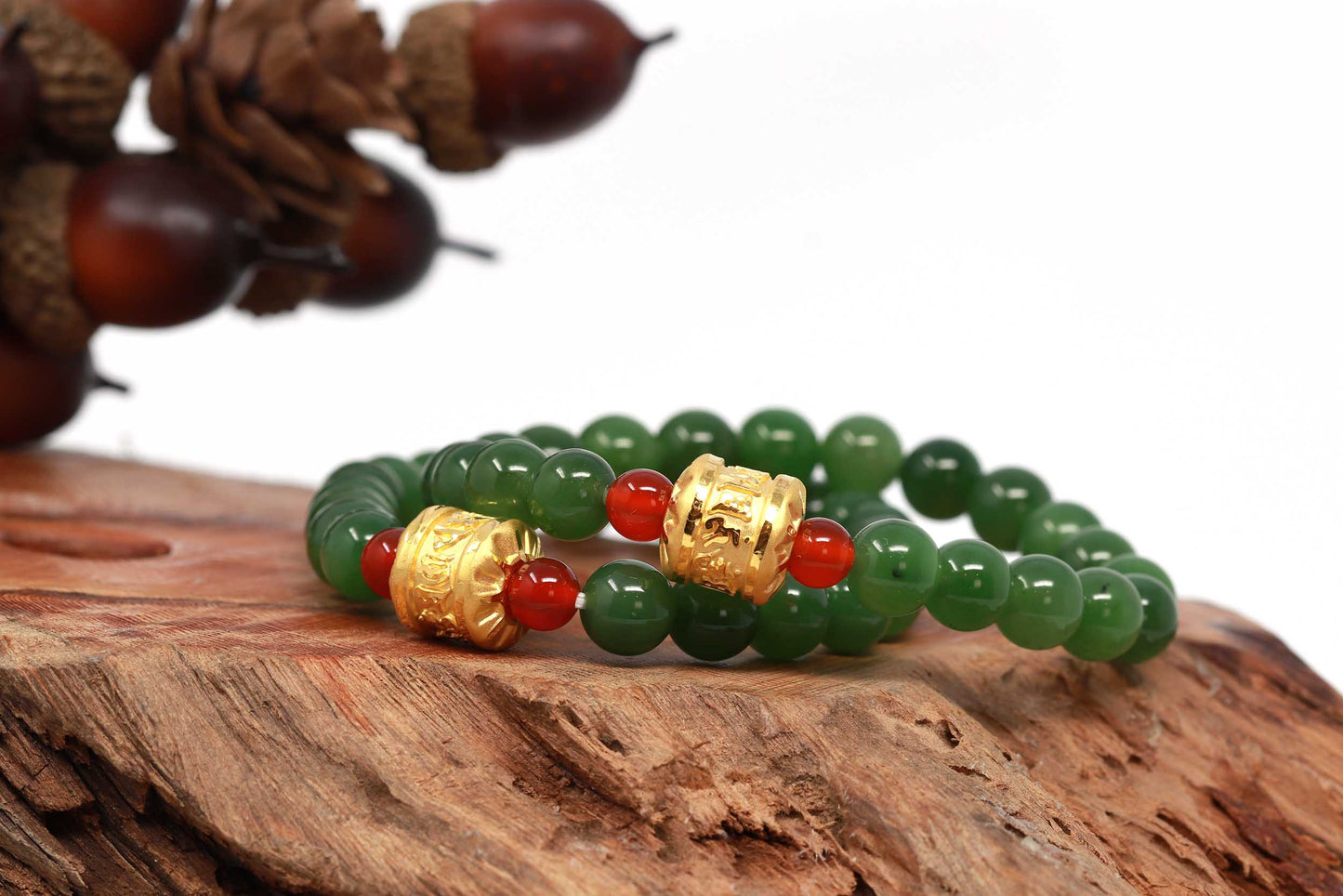 Load image into Gallery viewer, Genuine Jade Bracelet With Yellow Gold Buddha Symbol Charm
