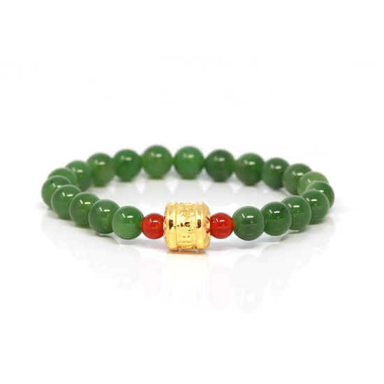 Load image into Gallery viewer, Genuine Jade Bracelet With Yellow Gold Buddha Symbol Charm

