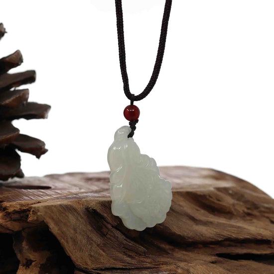 RealJade® Genuine White Nephrite Jade BaiCai (Lucky Cabbage) Pendant Necklace