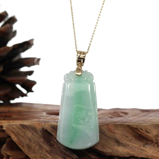 Load image into Gallery viewer, Genuine Green Jadeite Jade Dragon Necklace With Gold Bail
