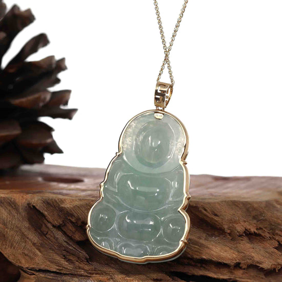 Load image into Gallery viewer, RealJade¨ Co. 14k &amp;quot;Goddess of Compassion&amp;quot; Genuine Burmese Jadeite Jade Guanyin Necklace
