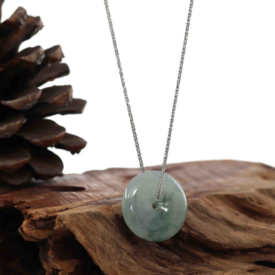 RealJade® "Good Luck Button" Necklace Ice Blue Green Jadeite Jade Lucky KouKou Pendant Necklace