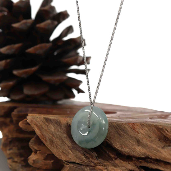 RealJade® Co. "Good Luck Button" Necklace Ice Blue Green Jadeite Jade Lucky KouKou Pendant Necklace