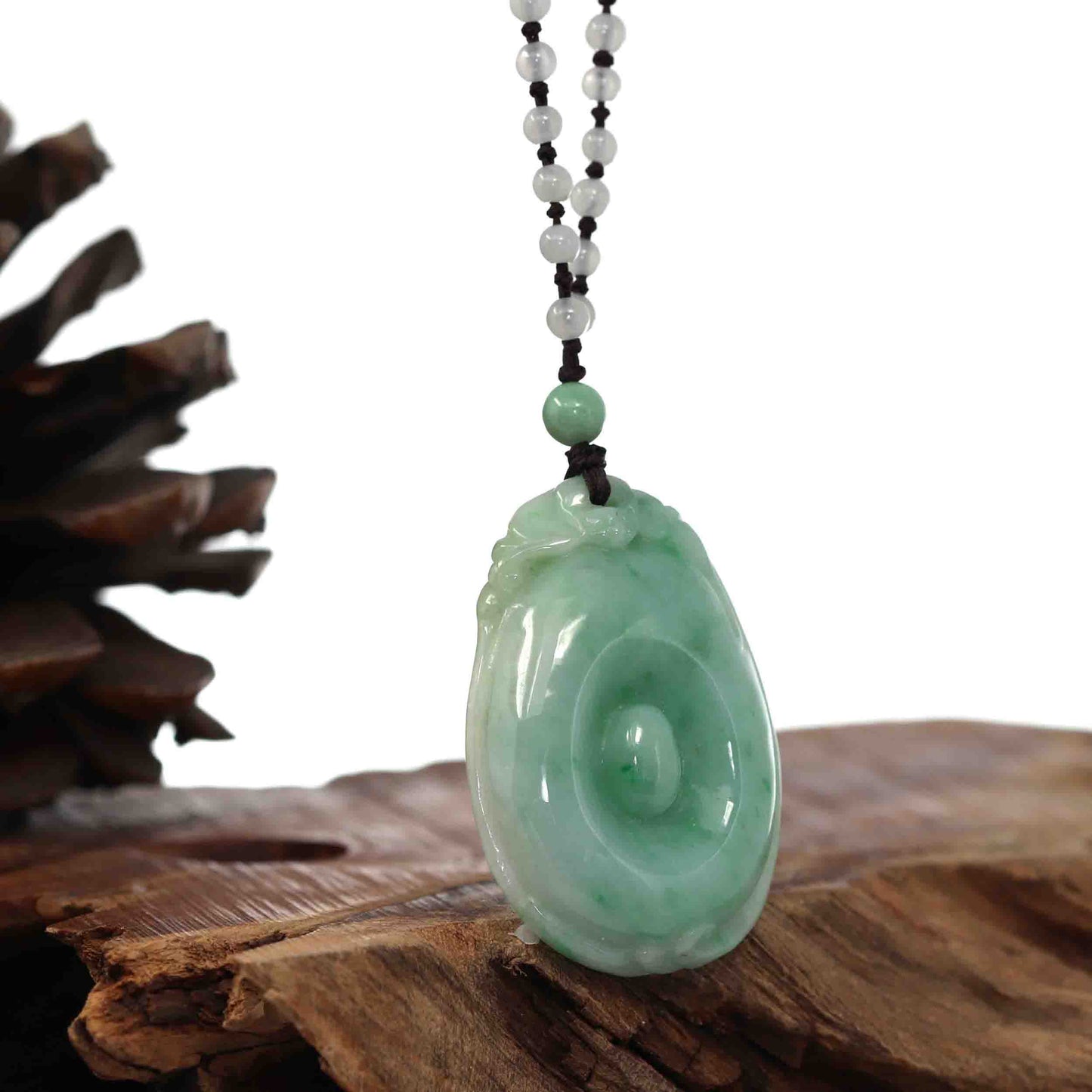 Genuine Green Jadeite Jade Fu Pendant Necklace With Real Ice Jadeite jade Beads Necklace