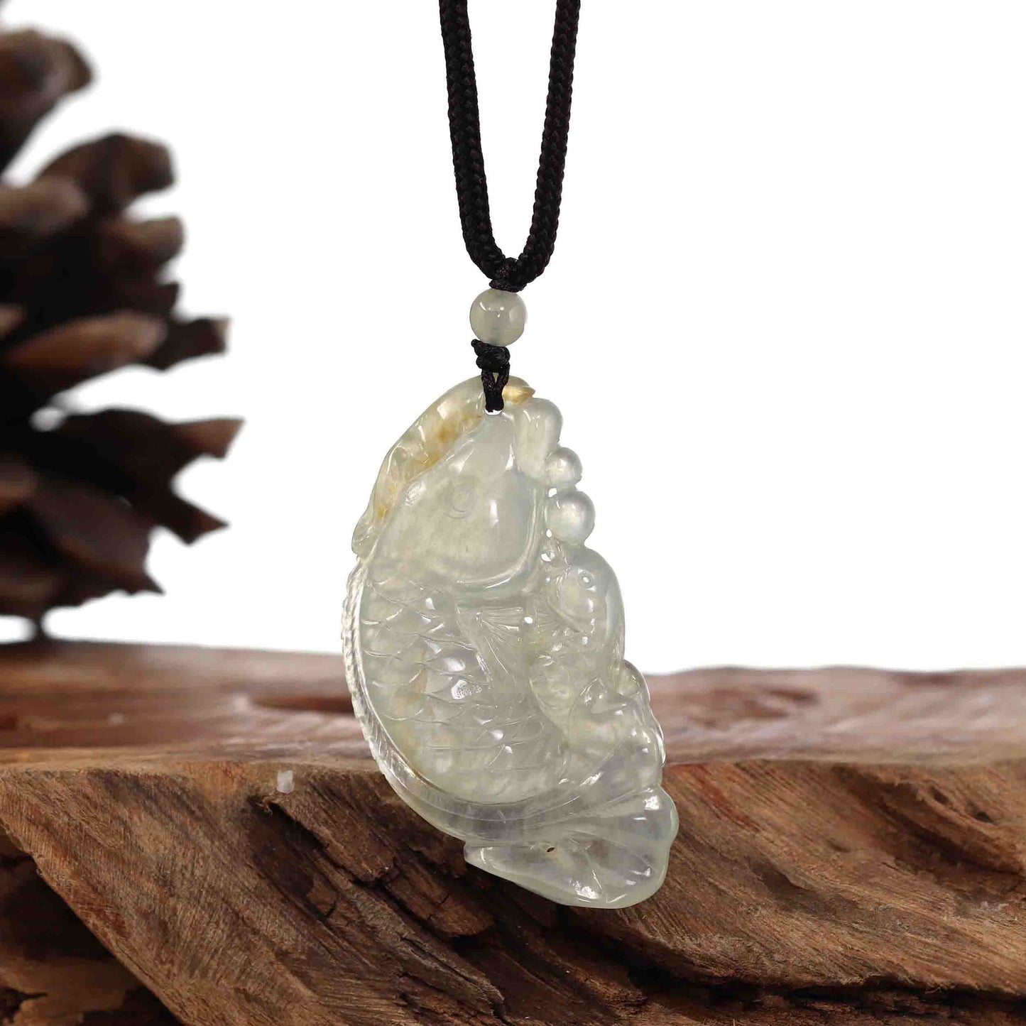 Load image into Gallery viewer, RealJade® Genuine Burmese Ice Jadeite Jade Fish Pendant Necklace
