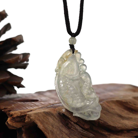 Load image into Gallery viewer, RealJade® Genuine Burmese Ice Jadeite Jade Fish Pendant Necklace
