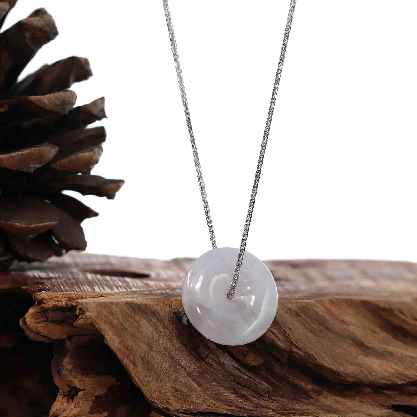 Load image into Gallery viewer, RealJade® Co. &amp;quot;Good Luck Button&amp;quot; Necklace Lavender Jadeite Jade Lucky Ping An Kou Necklace
