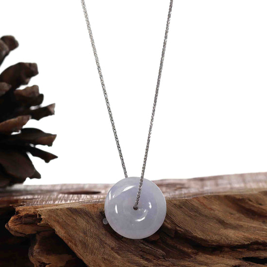 RealJade® Co. "Good Luck Button" Necklace Lavender Jadeite Jade Lucky Ping An Kou Necklace