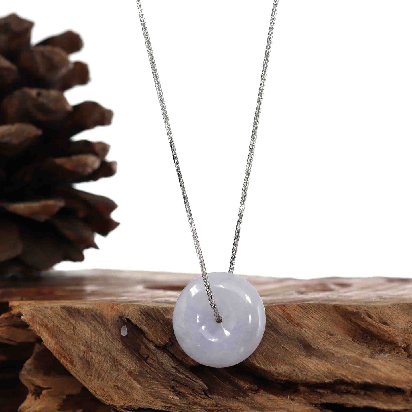RealJade® Co. "Good Luck Button" Necklace Lavender Jadeite Jade Lucky Ping An Kou Necklace