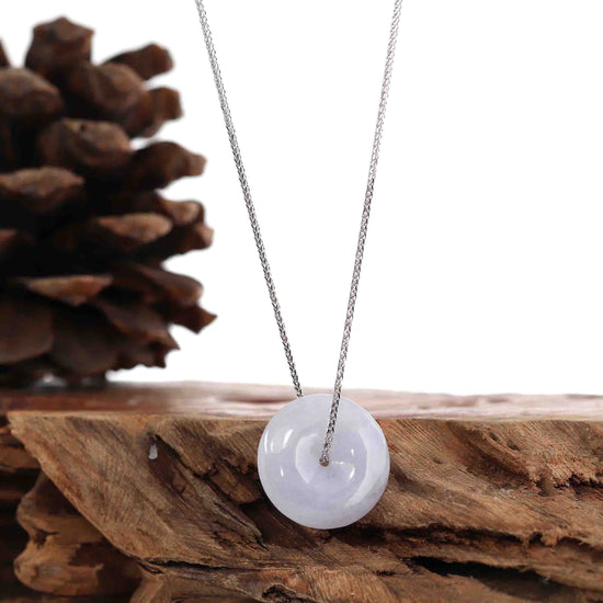 Load image into Gallery viewer, RealJade® Co. &amp;quot;Good Luck Button&amp;quot; Necklace Lavender Jadeite Jade Lucky Ping An Kou Necklace
