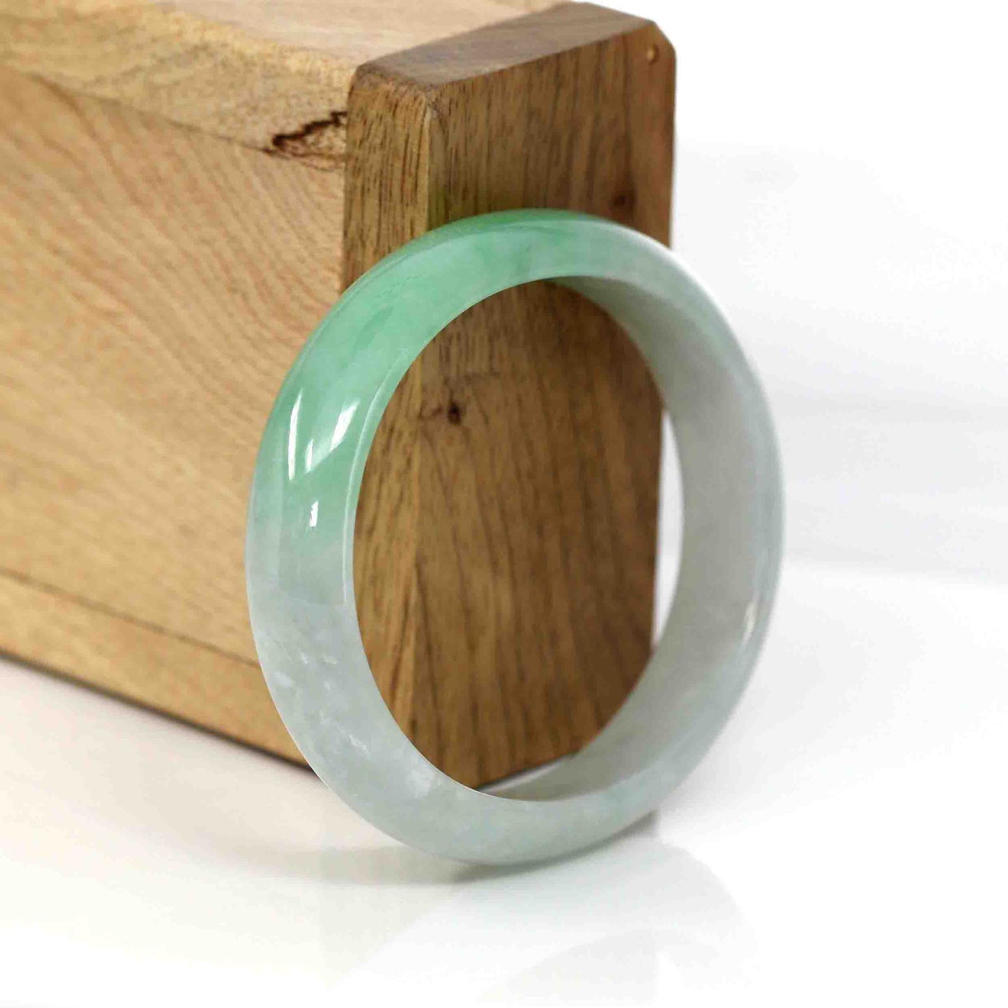 RealJade® Co. Genuine Burmese Green Jadeite Jade Oval Bangle (53.53 mm) #337