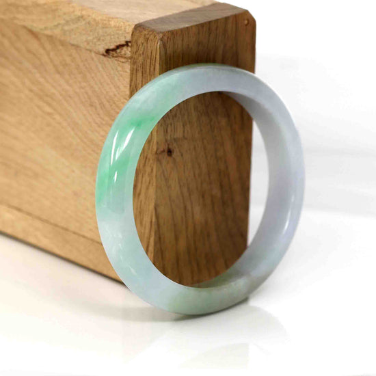 RealJade® Co. Genuine Burmese Green Jadeite Jade Oval Bangle (54.20 mm) #347