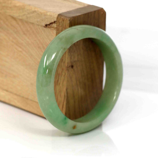 RealJade® Co. Genuine Burmese Yellowish Green Jadeite Jade Oval Bangle (56.29 mm) #341