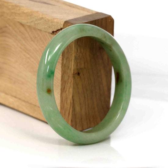 RealJade® Co. Genuine Burmese Yellowish Green Jadeite Jade Oval Bangle (56.29 mm) #341