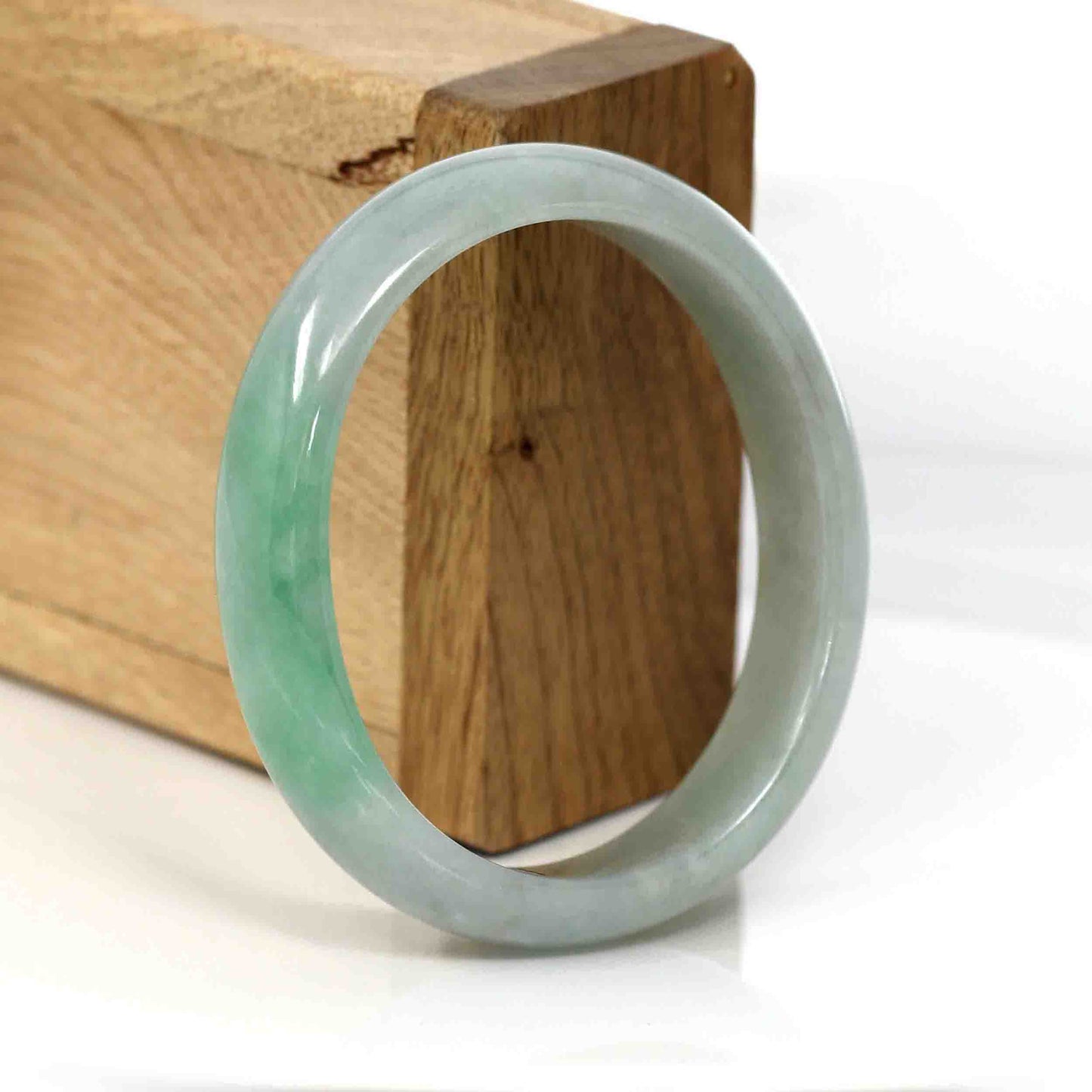 RealJade® Co. Genuine Burmese Green Jadeite Jade Oval Bangle (51.44 mm) #339