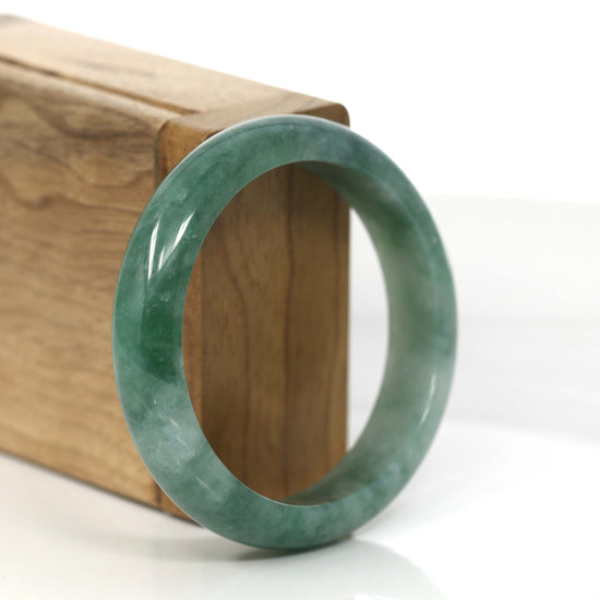Load image into Gallery viewer, RealJade Co. Jadeite Jade Bangle Bracelet Forest Green Classic Real Jadeite Jade Bangle Bracelet (57.34 mm) #885
