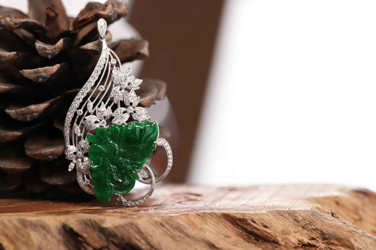 RealJade¨ "Imperial Butterfly" 18K White Gold Genuine Imperial Jadeite Pendant & Brooch with Diamonds