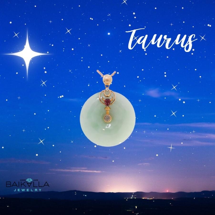 18k Rose Gold Genuine Jadeite Constellation (Taurus) Necklace with Diamonds & Tourmaline