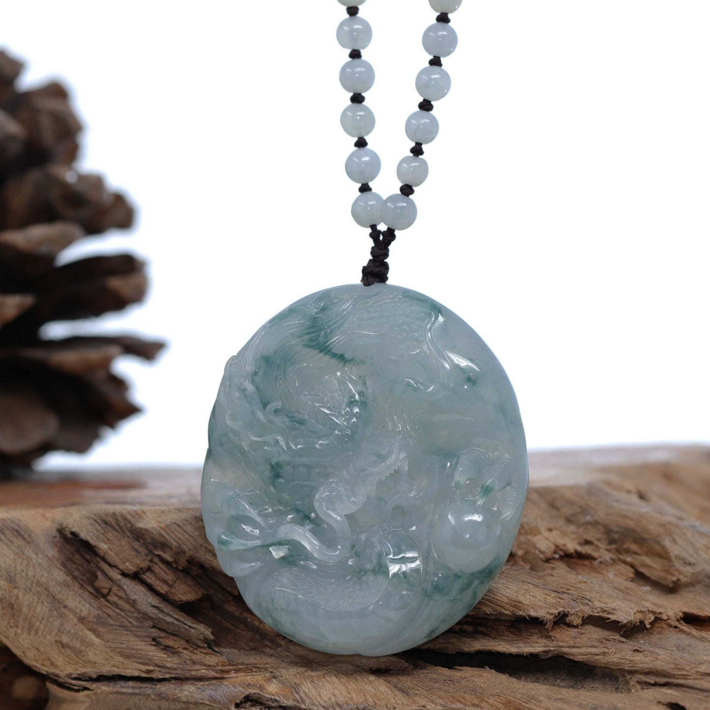 RealJade¨ Co. "Soring Dragon" Natural Jadeite Jade Blue Green Pendant Necklace For Men, Collectibles.