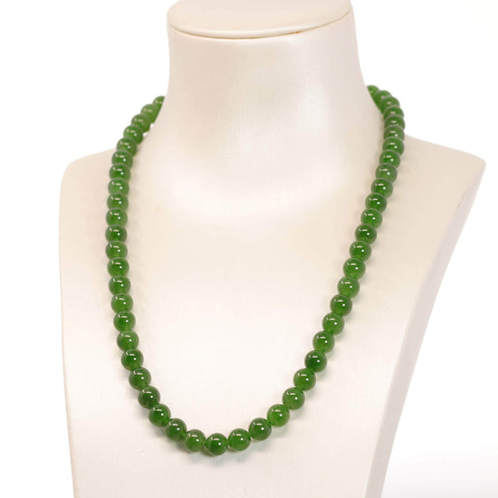 Load image into Gallery viewer, RealJade¨ Genuine High-quality Apple Green Nephrite Jade Round Beads Necklace ( 6mm )
